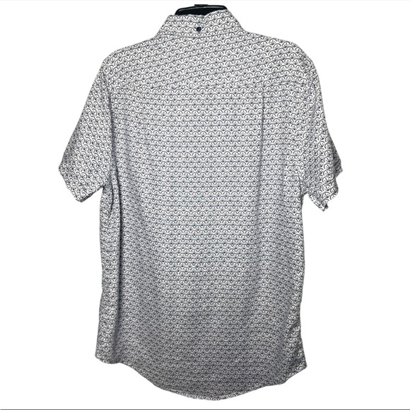 Onia Men's 100% Linen gray white Geo camp Button Up casual Shirt Size Small - Picture 4 of 4